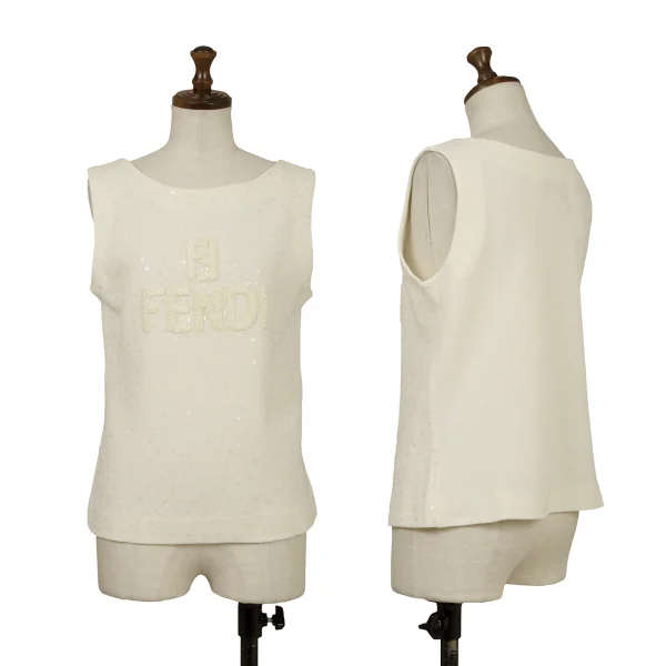 FENDI Logo Embroidery Sequin Sleeveless Knit Cream 40 K-161836_001