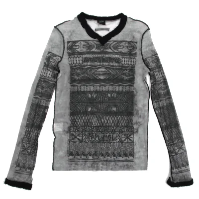 Jean Paul GAULTIER HOMME Pile Switching Graphic Printed Mesh V-neck T-shirt