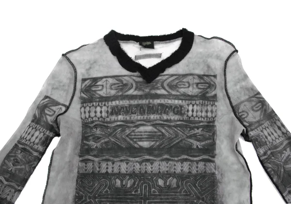 Jean Paul GAULTIER HOMME Pile Switching Graphic Printed Mesh V-neck T-shirt K-161856_002