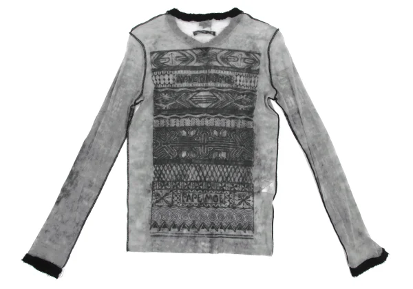 Jean Paul GAULTIER HOMME Pile Switching Graphic Printed Mesh V-neck T-shirt K-161856_010