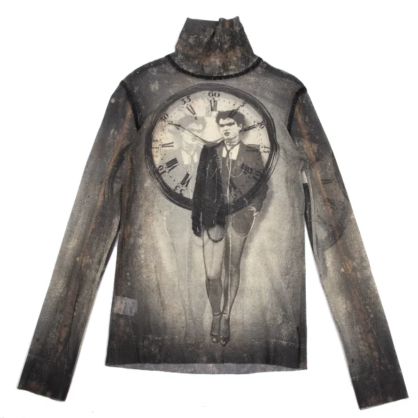 Jean Paul GAULTIER HOMME Punk Girl Printed mesh High Neck T-shirt Charcoal M K-161857_001