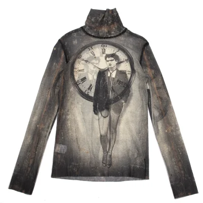 Jean Paul GAULTIER HOMME Punk Girl Printed mesh High Neck T-shirt