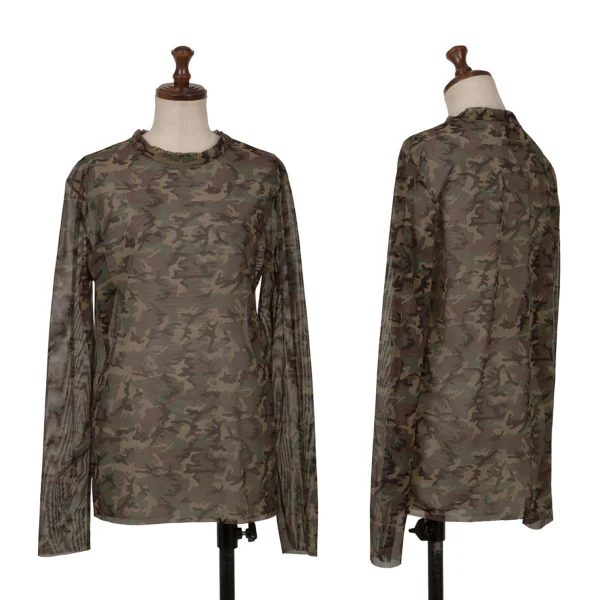 Jean Paul GAULTIER CLASSIQUE Camouflage Printed Mesh T-shirt Green,Brown 48 K-161863_001