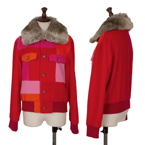 tricot COMME des GARCONS Faux Fur Collar Panel Switching Blouson Red M K-161888_001