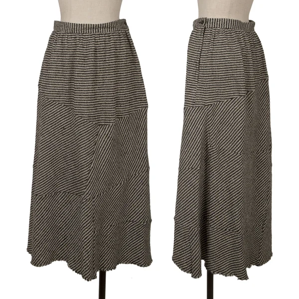 tricot COMME des GARCONS Wool Houndstooth Switching Flare Skirt Black,Ivory M K-161910_001
