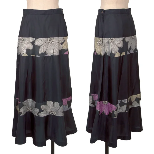tricot COMME des GARCONS Floral Printed Switching Flare Skirt Navy  M K-161914_001