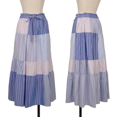 YUKI TORII Striped Switching Elastic Waist Skirt