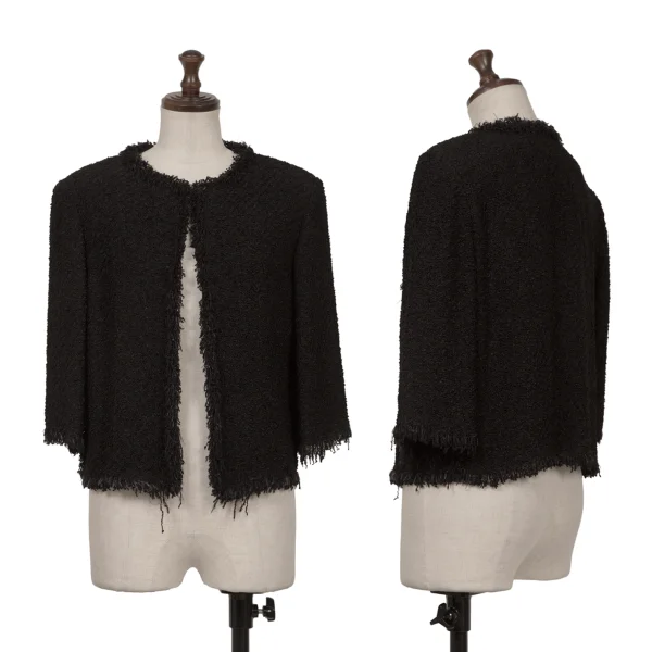 SONIA RYKIEL Pile Fringe 3/4 Sleeve Jacket Black 36 K-161921_001