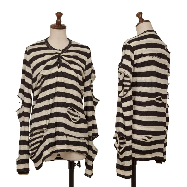 JUNYA WATANABE MAN PINK COMME des GARCONS Stripe Layered Knit Top Black,Cream S-M K-161931_001