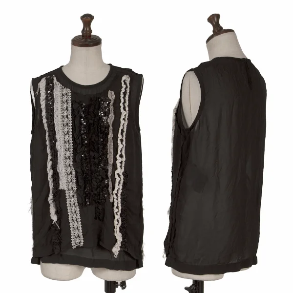 tricot COMME des GARCONS Span Embroidery Sheer Sleeveless Top Black M K-161934_001