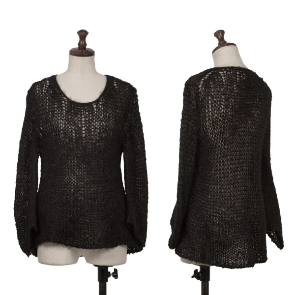 COMME des GARCONS Nylon Mesh 3/4 Sleeve Knit Top Black S K-161953_001