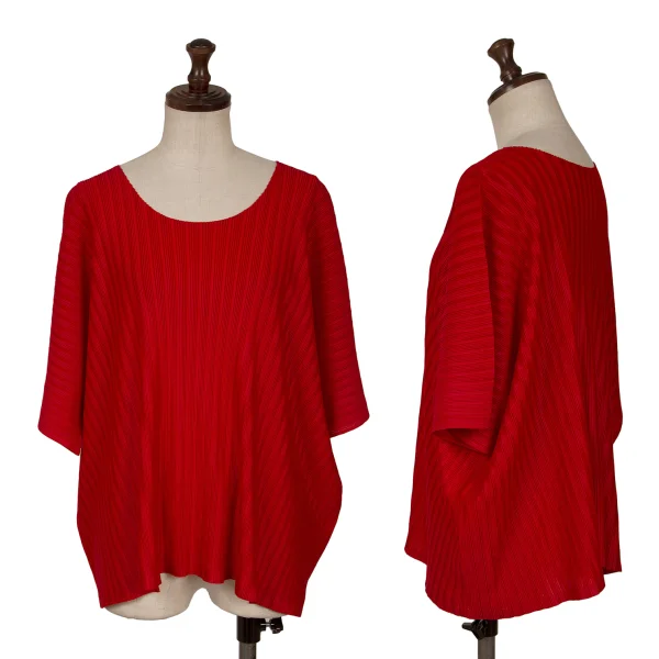 PLEATS PLEASE Dolman Short Sleeve Wide T-shirt Red 3 K-161973_001