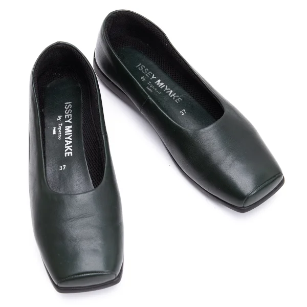 ISSEY MIYAKE×repetto Square Toe Leather Shoes Green 37 K-161977_001