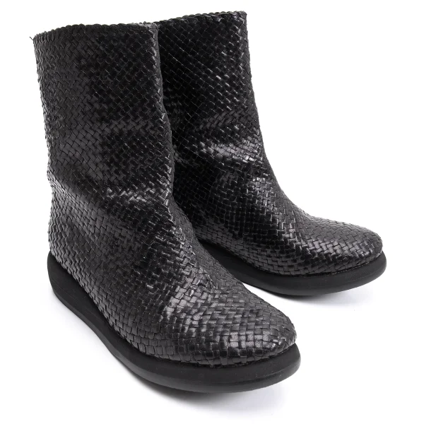 JURGEN LEHL Intrecciato Leather Boots Black US About 6.5 K-161981_001