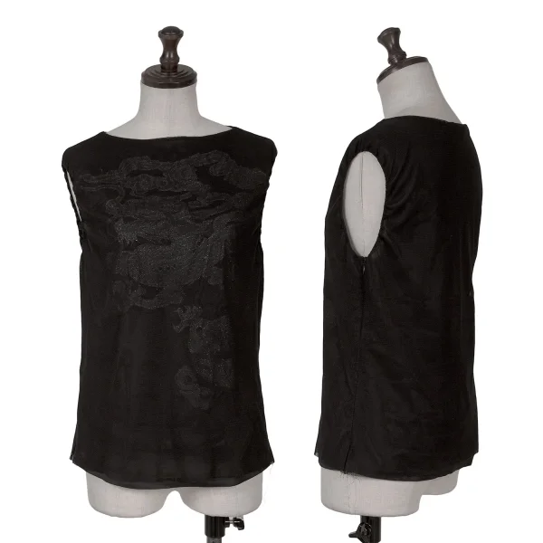 VIVIENNETAM Glitter Dragon Printed Mesh Layered Sleeveless Top Black 0 K-161993_001