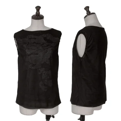 VIVIENNETAM Glitter Dragon Printed Mesh Layered Sleeveless Top