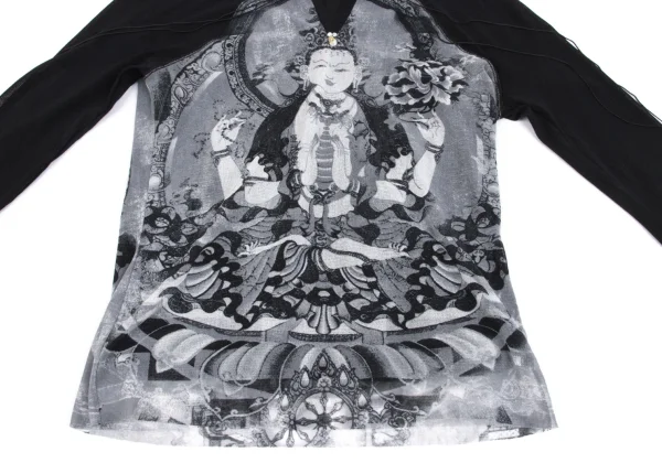 VIVIENNETAM Printed Neck Cord Design Mesh Layered Top K-161995_009