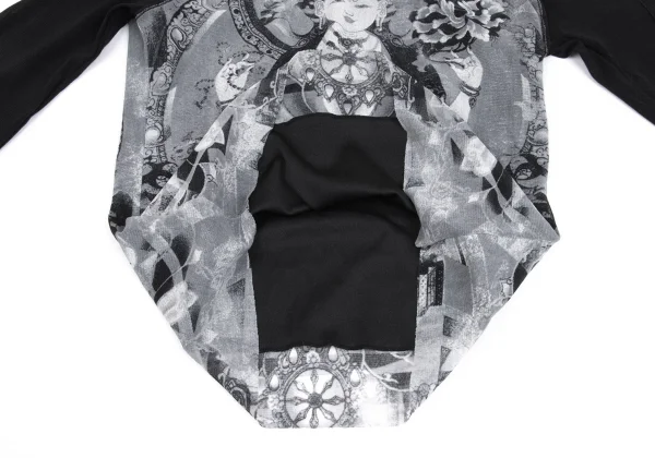 VIVIENNETAM Printed Neck Cord Design Mesh Layered Top K-161995_011