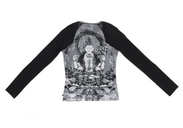 VIVIENNETAM Printed Neck Cord Design Mesh Layered Top K-161995_012