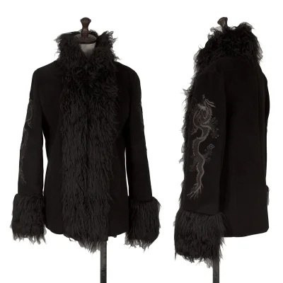 VIVIENNETAM Dragon Embroidery Faux Fur Trim Jacket