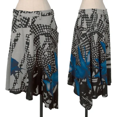 Y's Wool Patterned Asymmetrical Skirt
