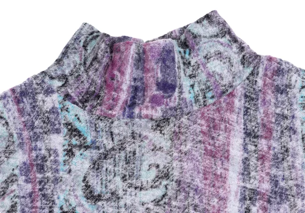 Yohji Yamamoto FEMME Wool Patterned 3/4 Sleeve High Neck Top K-162002_006