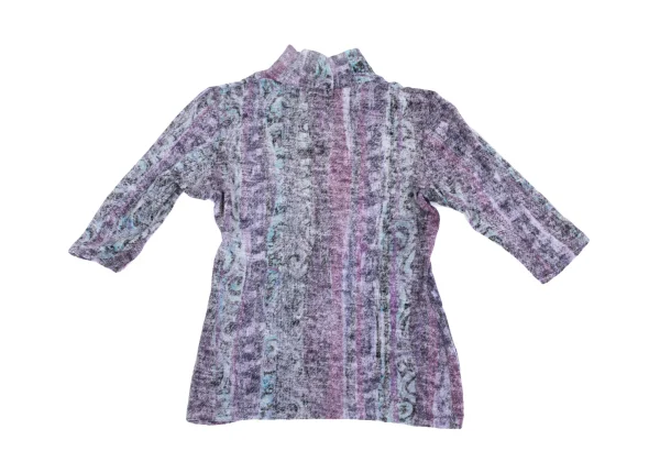 Yohji Yamamoto FEMME Wool Patterned 3/4 Sleeve High Neck Top K-162002_011