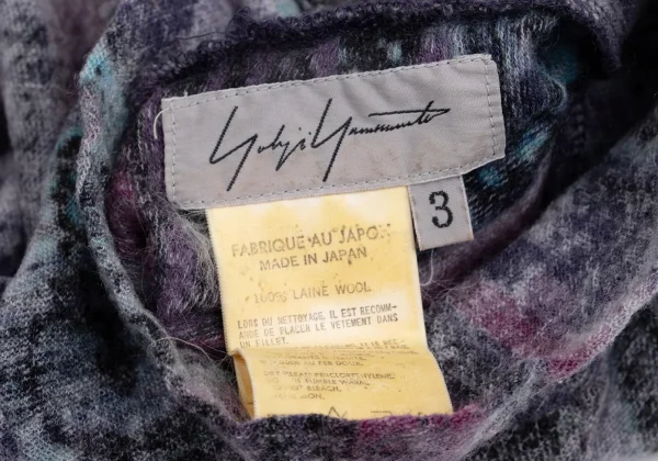 Yohji Yamamoto FEMME Wool Patterned 3/4 Sleeve High Neck Top K-162002_014