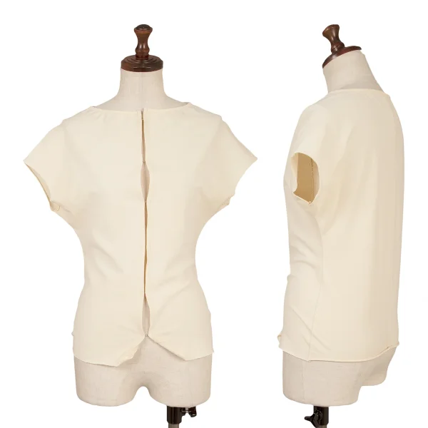 Yohji Yamamoto FEMME Cut Off Sleeve Cardigan Cream 3 K-162003_001