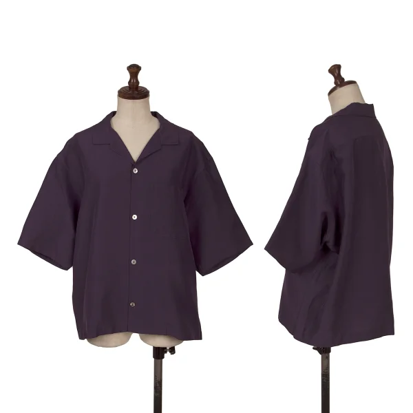 Yohji Yamamoto FEMME Silk Open Collar Shor Sleeve Shirt Purple M K-162004_001