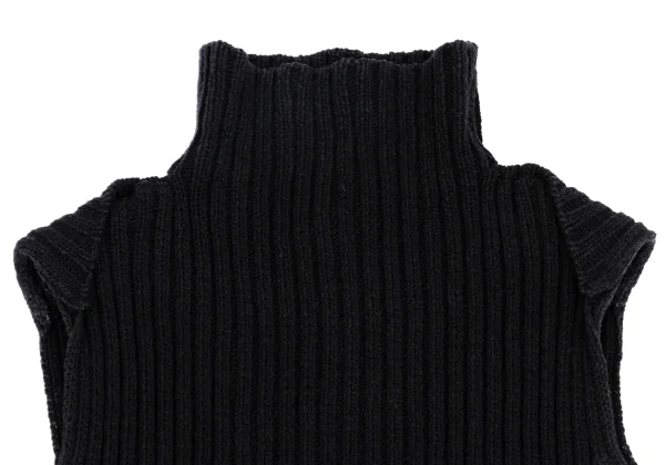 Yohji Yamamoto FEMME Cotton Rayon High Neck Sleeveless Rib Knit Sweater K-162007_006
