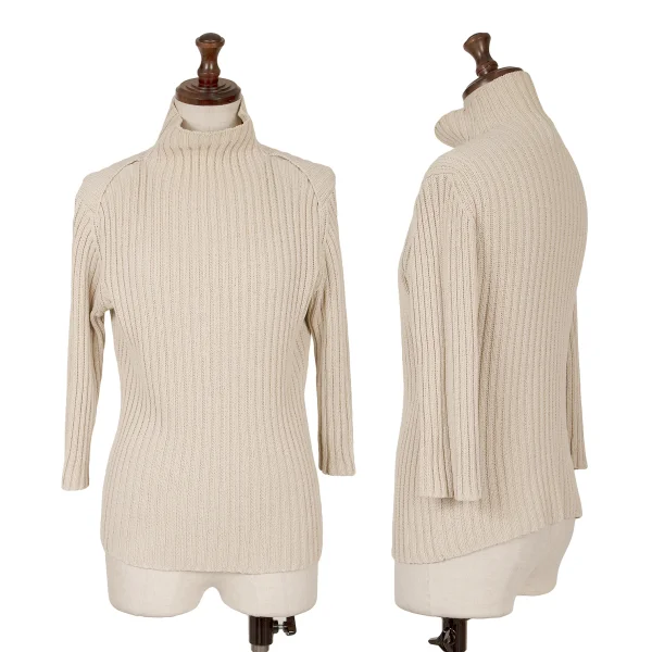 Yohji Yamamoto FEMME High Neck Ribbed Knit Sweater Beige 3 K-162008_001