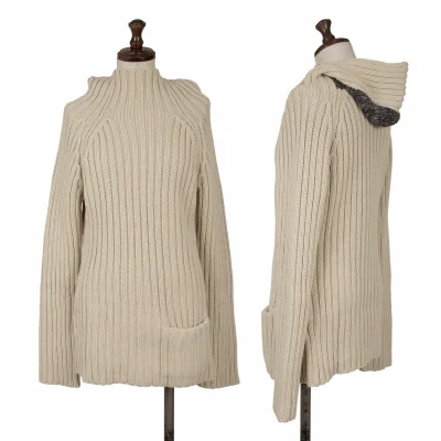 Yohji Yamamoto FEMME Wool Hooded Rib Knit Sweater