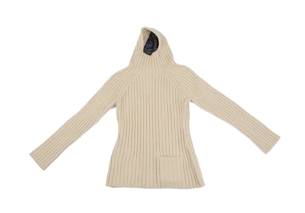 Yohji Yamamoto FEMME Wool Hooded Rib Knit Sweater K-162009_002
