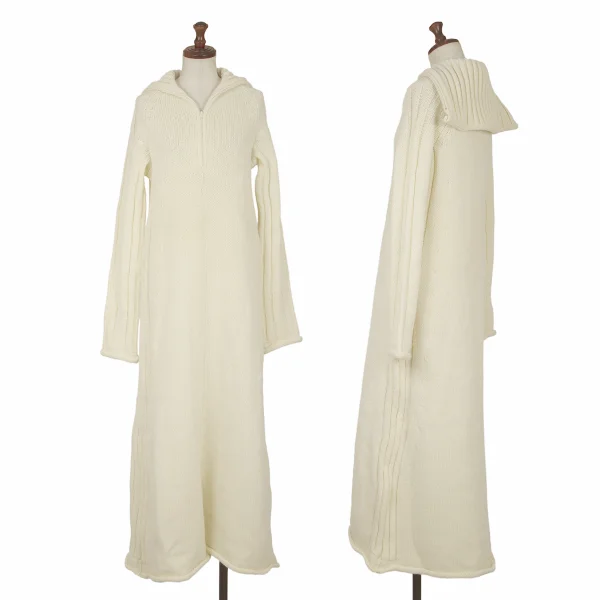 Yohji Yamamoto FEMME Wool Half Zip Sailor Collar Knit Dress Cream 3 K-162010_001