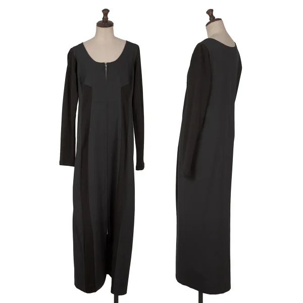 Yohji Yamamoto FEMME Wool Gaba Rib Knit Switching Zip Dress Black S K-162016_001