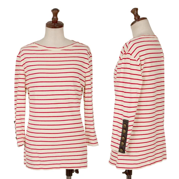 tricot COMME des GARCONS Cotton Striped Boat Neck T Shirt Cream,Red M K-162025_001