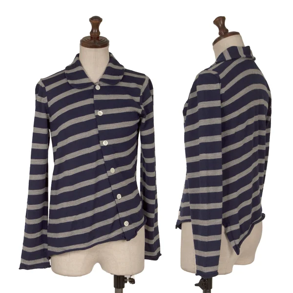 tricot COMME des GARCONS Wool Striped Round Collar Knit Cardigan Navy,Grey S-M K-162029_001