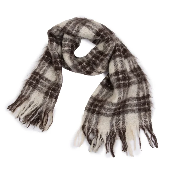 tricot COMME des GARCONS Mohair Nylon Check Stole White,Brown  K-162042_001