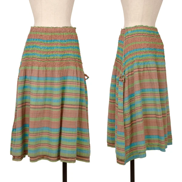 ISSEY MIYAKE me Wrinkled Pleats Switching Multi Stripe Skirt Multi-Color Free K-162060_001