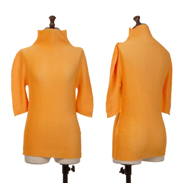 ISSEY MIYAKE me A-POC INSIDE Mesh Stretch Pleated Cutwork Top Orange Free K-162063_001
