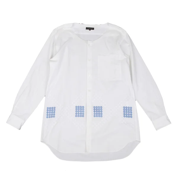 COMME des GARCONS HOMME PLUS Dot Embroidery Design Collarless Shirt White M K-162069_001