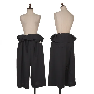 GANRYU Wool Waist Gather Design Wide Cropped Pants