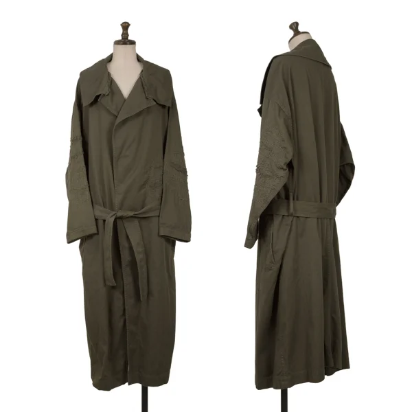 Y's Cotton Crushed-design Snap Button Belted Coat Khaki 2 K-162097_001