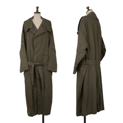 Y's Cotton Crushed-design Snap Button Belted Coat