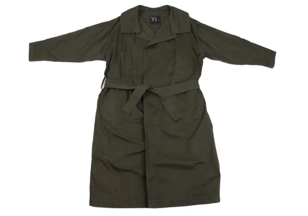 Y's Cotton Crushed-design Snap Button Belted Coat K-162097_002