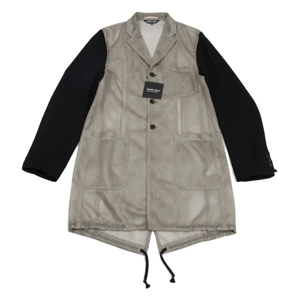 COMME des GARCONS HOMME DEUX Mesh Switching Fishtail Jacket Beige,Navy XL K-162102_001