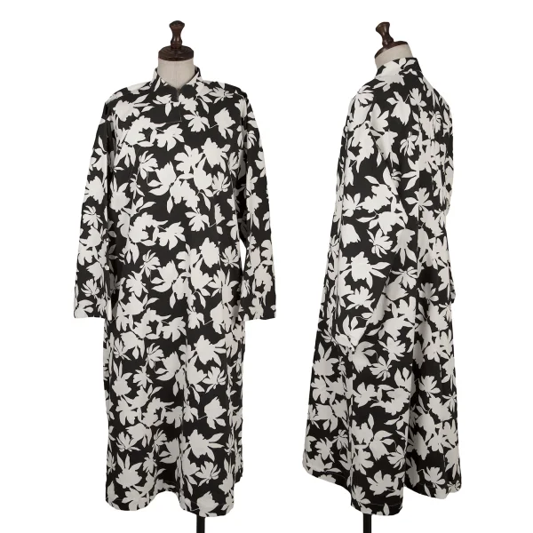 COMME des GARCONS Monochrome Floral Print Snap Button Chinese Dress White,Black XS K-162112_001