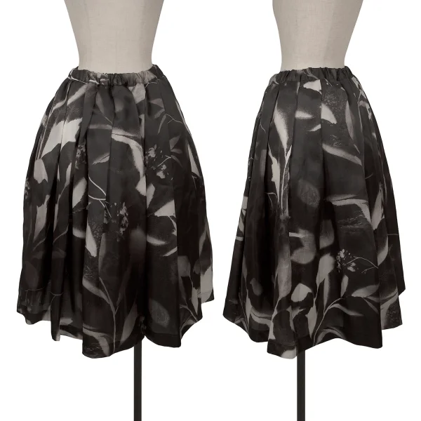 COMME des GARCONS Silk Floral Print Tulle Layered Skirt Black,Grey XS K-162113_001
