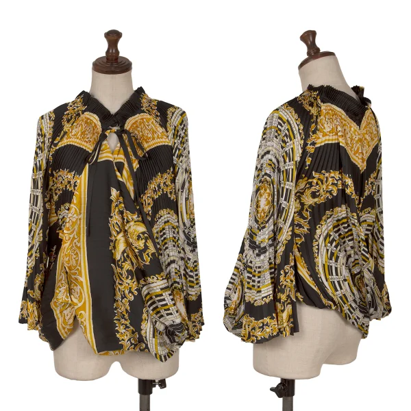JUNYA WATANABE Scarf Print Pleated Blouse Black,Yellow,White XS K-162115_001
